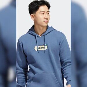 Adidas Emoji Fleece Hoodie - Size Large, Unisex, Blue